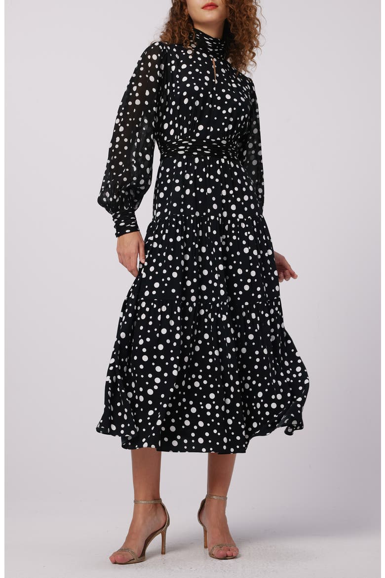 Dai Mixed Dot Print Long Sleeve Midi Dress, Main, color, SPOT LIGHT