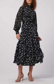 Dai Mixed Dot Print Long Sleeve Midi Dress