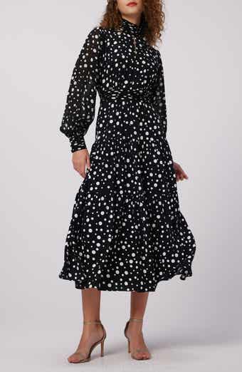 Dai Mixed Dot Print Long Sleeve Midi Dress