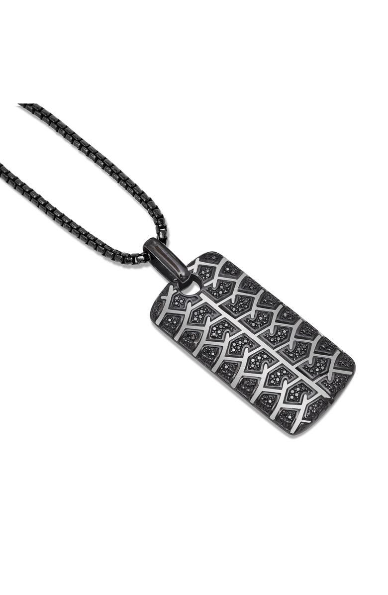 LuvMyJewelry Born Tire Tread Silver & Black Diamond Tag Necklace, Alternate, color, Dark Grey