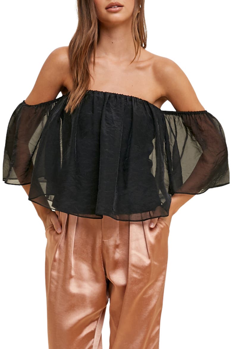 Off the Shoulder Organza Top, Main, color, BLACK