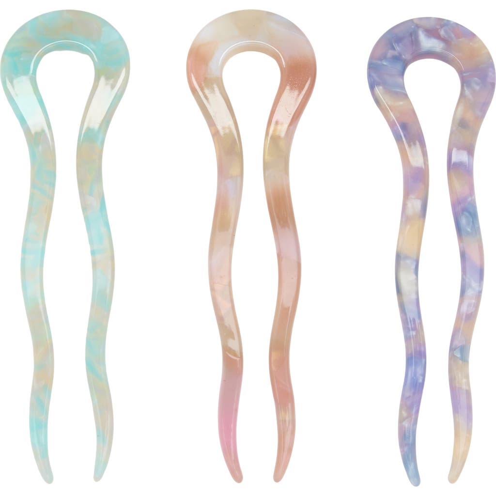 Tasha Assorted 3-pack Wavy Hair Sticks In Pastel Multi