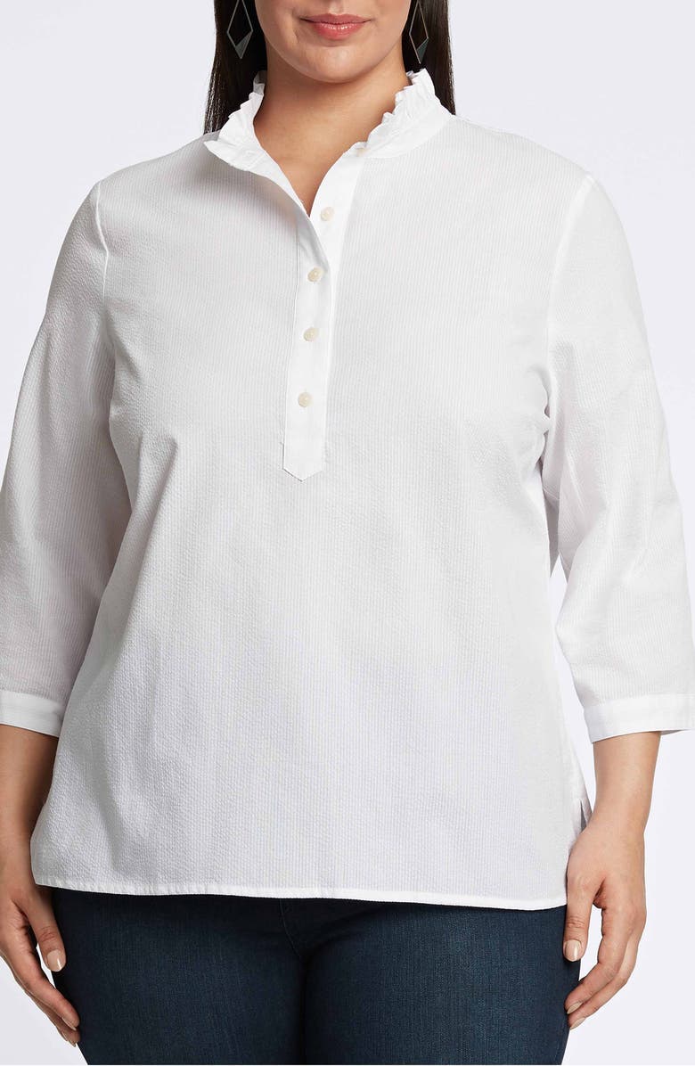 Foxcroft Mia Cotton Blend Seersucker Popover Top, Main, color,