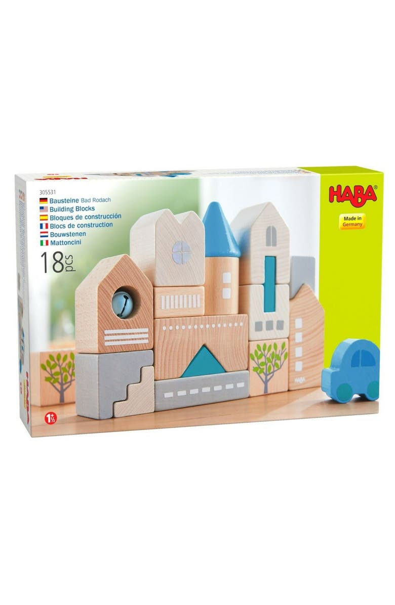 HABA Wooden Building Blocks Bad Rodach 18-Piece Set, Beech Wood Stacking Blocks for Ages 18 months and up. Made in Germany., Alternate, color, Multi