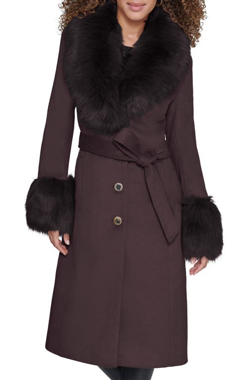 Karl Lagerfeld Paris Faux Fur & Wool Blend Coat In Burgundy