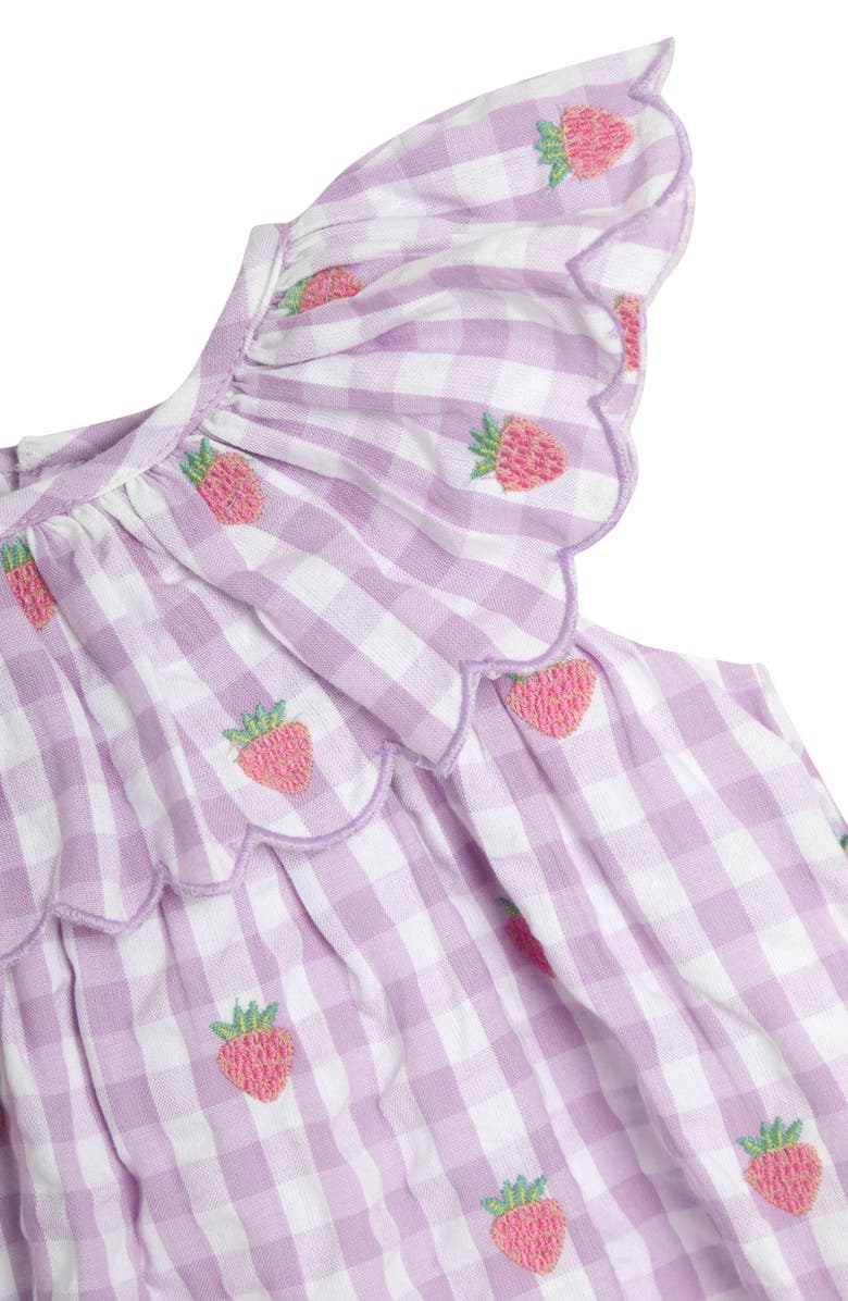 JOJO MAMAN BEBE Strawberry Embroidered Dress, Hat & Bloomers Set, Alternate, color, Lilac
