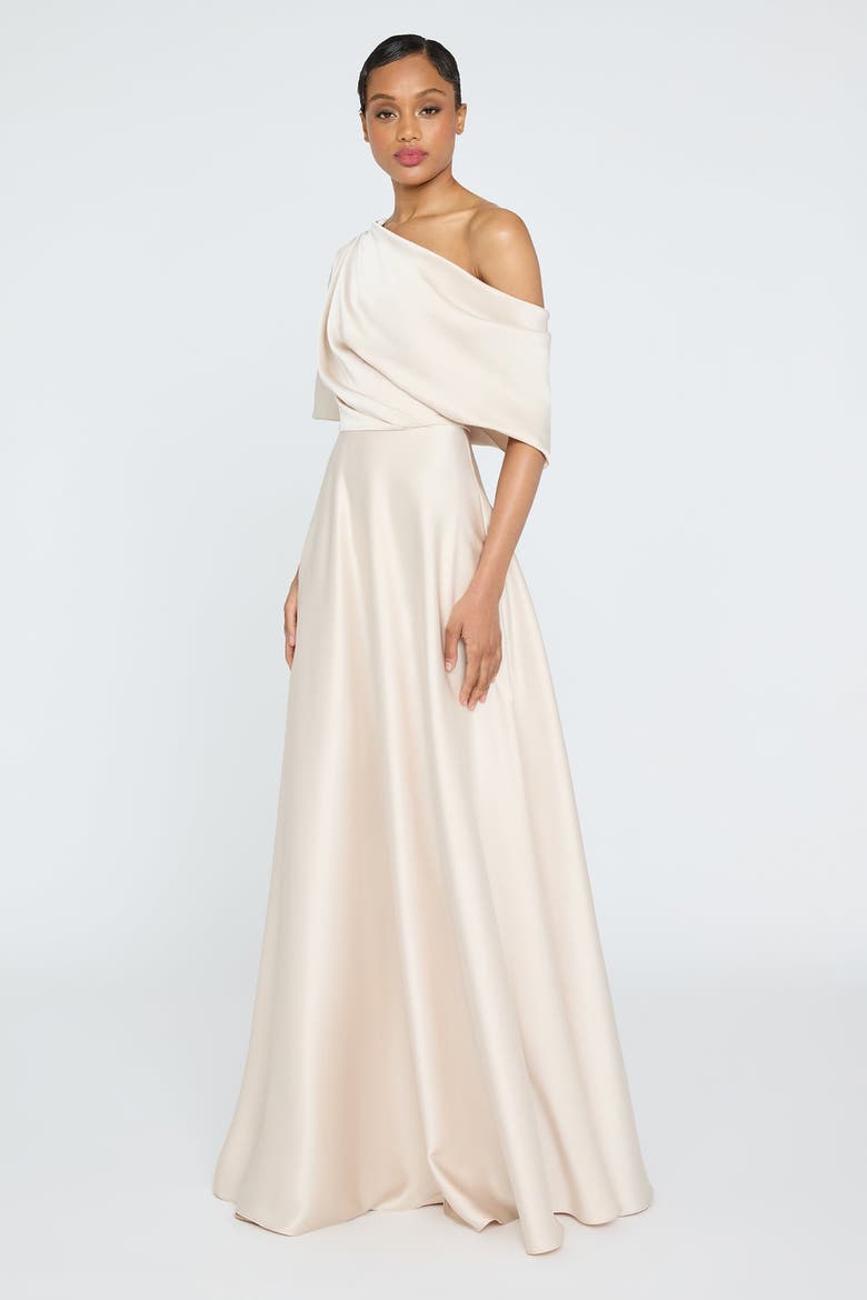 Alessandra Asymmetrical Gown, Alternate, color, Sand