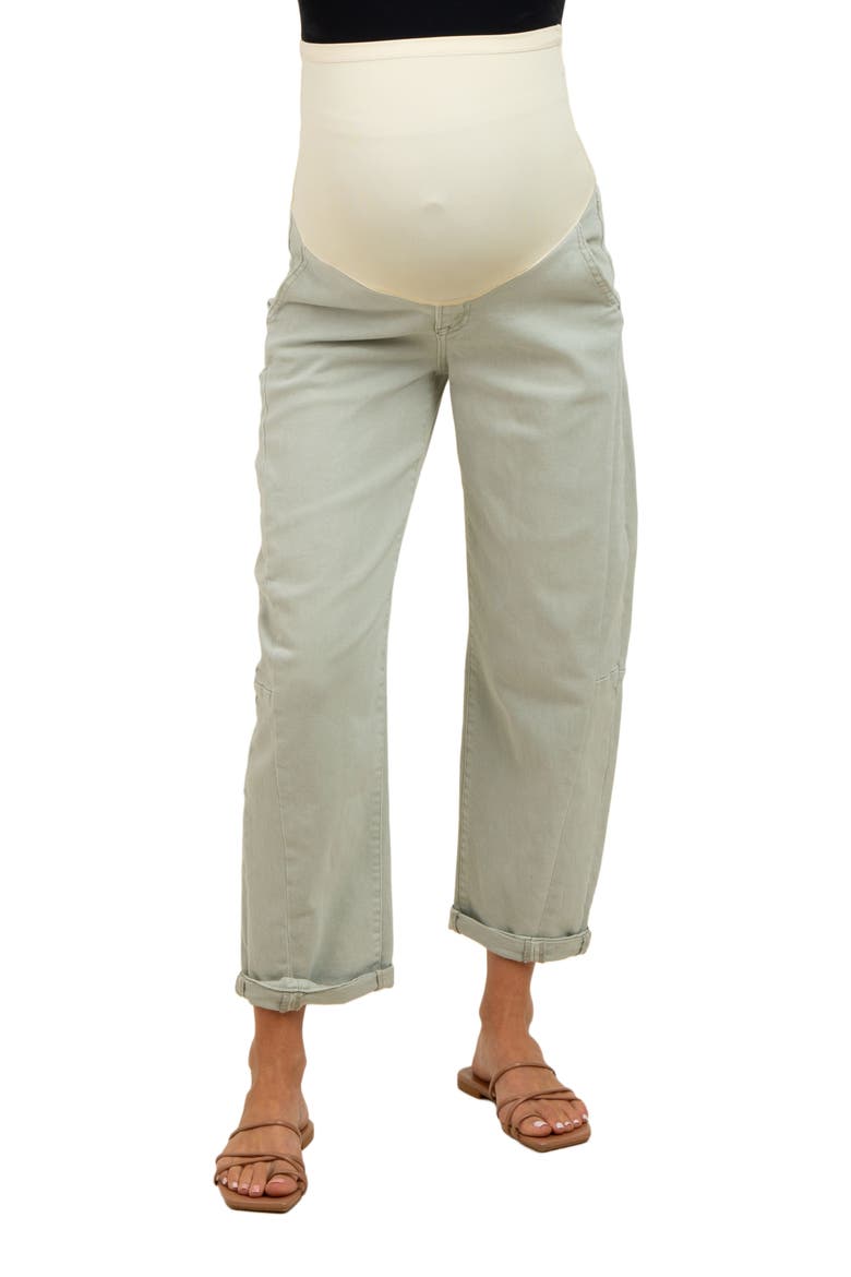 Rolled Cuff Barrel Leg Maternity Jeans, Alternate, color, Light Olive