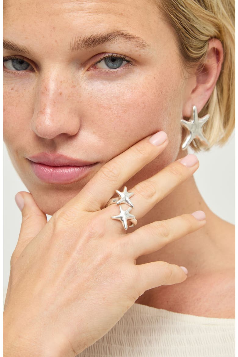 Silver-Tone Double Star ring, Alternate, color, Silver