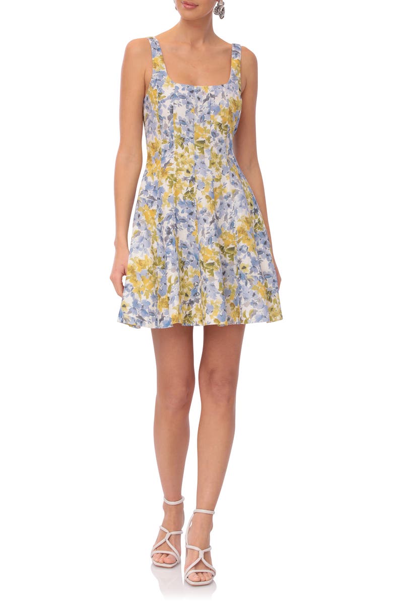 Avec Les Filles Linen Blend Fit & Flare Minidress, Main, color, Pansy Floral