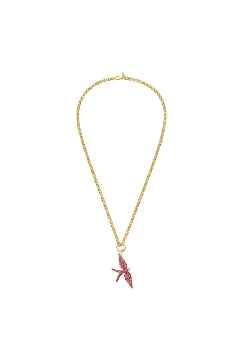 14K Gold Wings of Love Ruby Swallow Charm Rolo Necklace, Main, color, GOLD