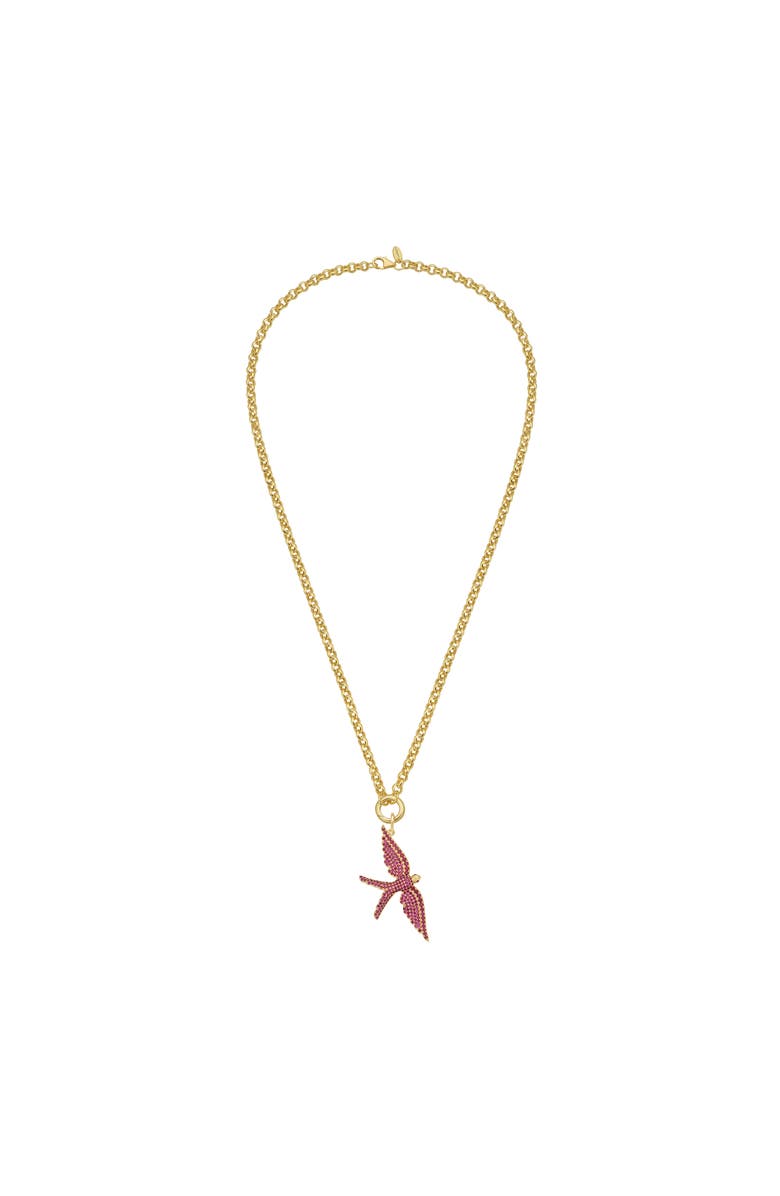 Lionheart 14K Gold Wings of Love Ruby Swallow Charm Rolo Necklace, Main, color, Gold