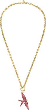 Lionheart 14K Gold Wings of Love Ruby Swallow Charm Rolo Necklace