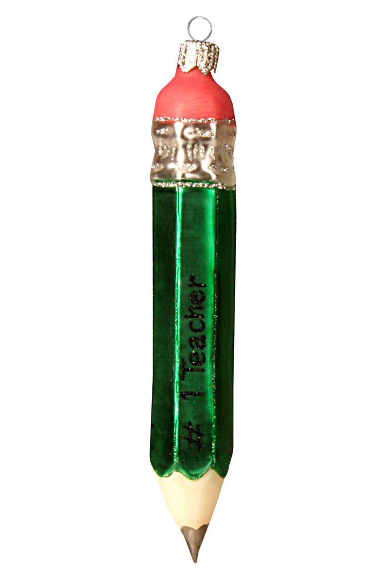 Best Teacher Pencil Glass Ornament, Main, color, GREEN MULTI