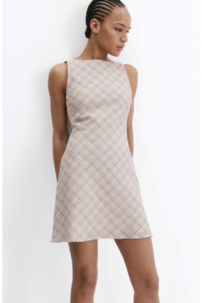 Fondi Plaid Open Back Minidress, Alternate, color, ECRU