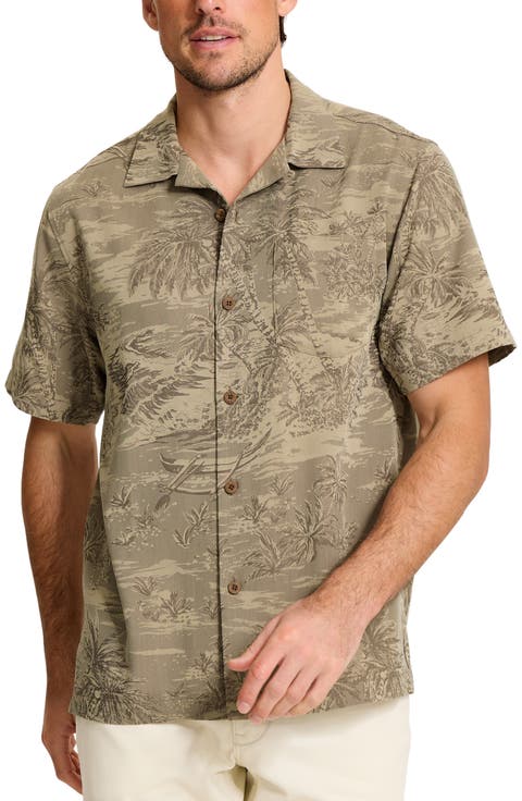 Coastal Ease IslandZone® Palms Print Camp Shirt (Big & Tall)