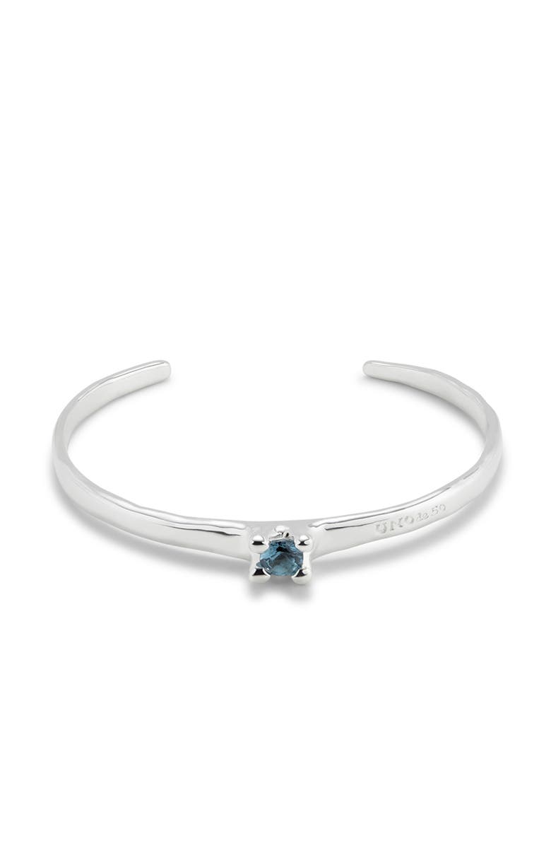 UNODE50 Cuff Bracelet With Blue Cubic Zirconia, Main, color, Silver