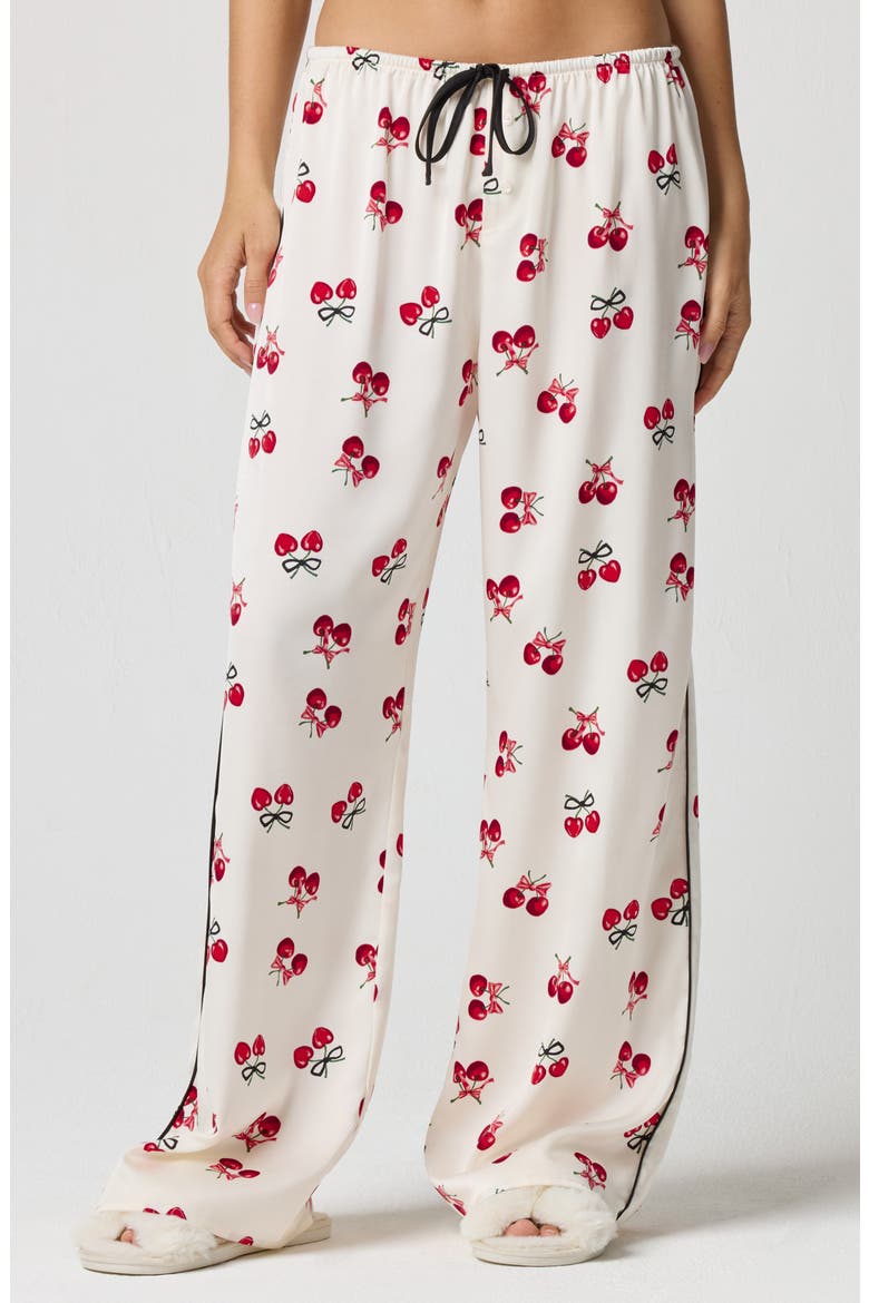 Bow Satin Pajama Pants, Main, color, JET STREAM CHERRY