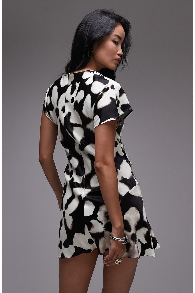 Floral Print Cowl Neck Minidress, Alternate, color, BLACK MULTI
