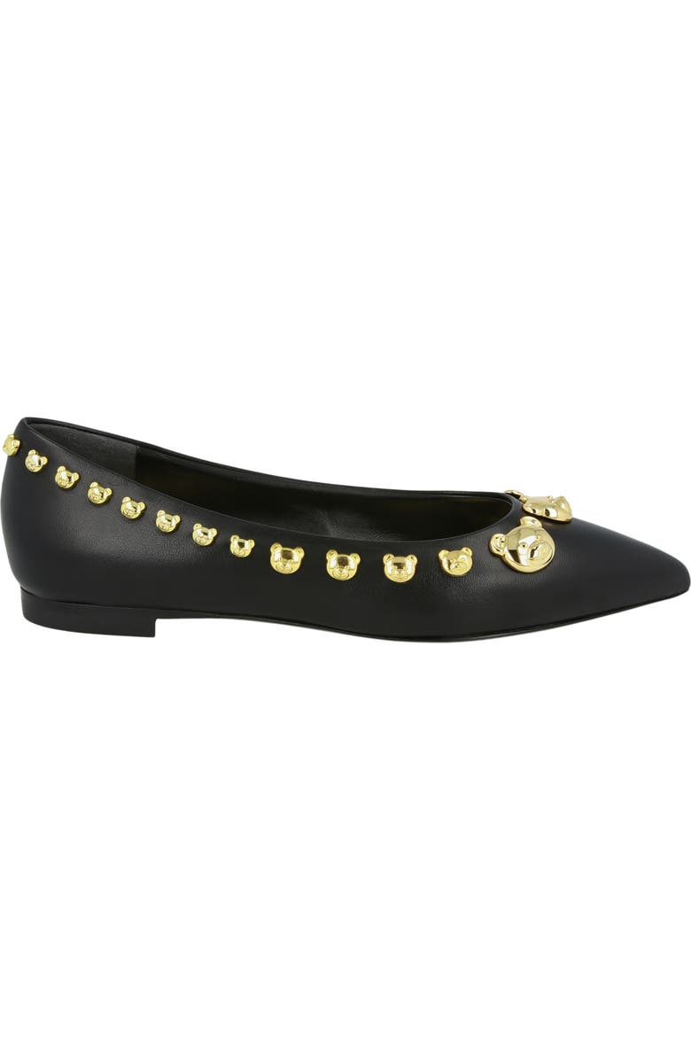 Moschino Teddy Bear Studded Flat, Alternate, color, Black