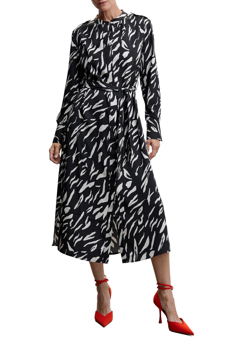 Abstract Print Long Sleeve Dress, Main, color, BLACK