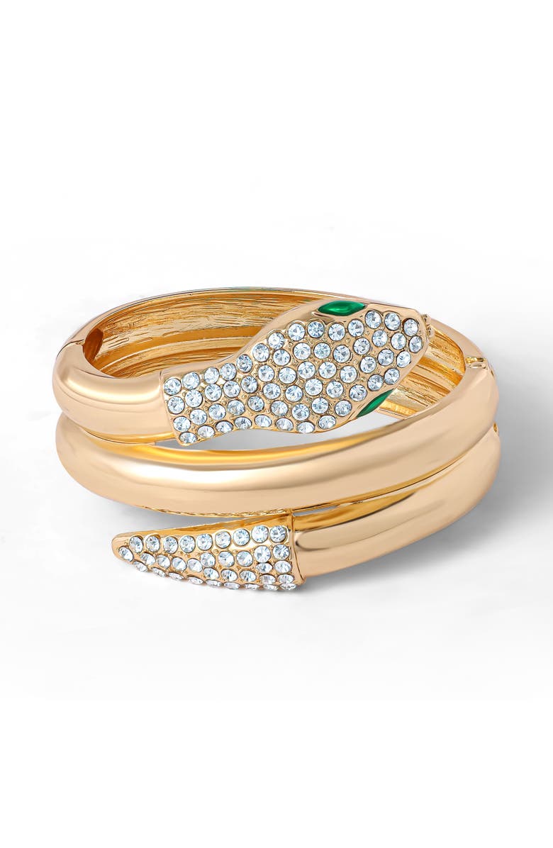 Jessica Simpson Snake Hinge Gold-Tone Bracelet with Crystal Eyes, Main, color, Gold