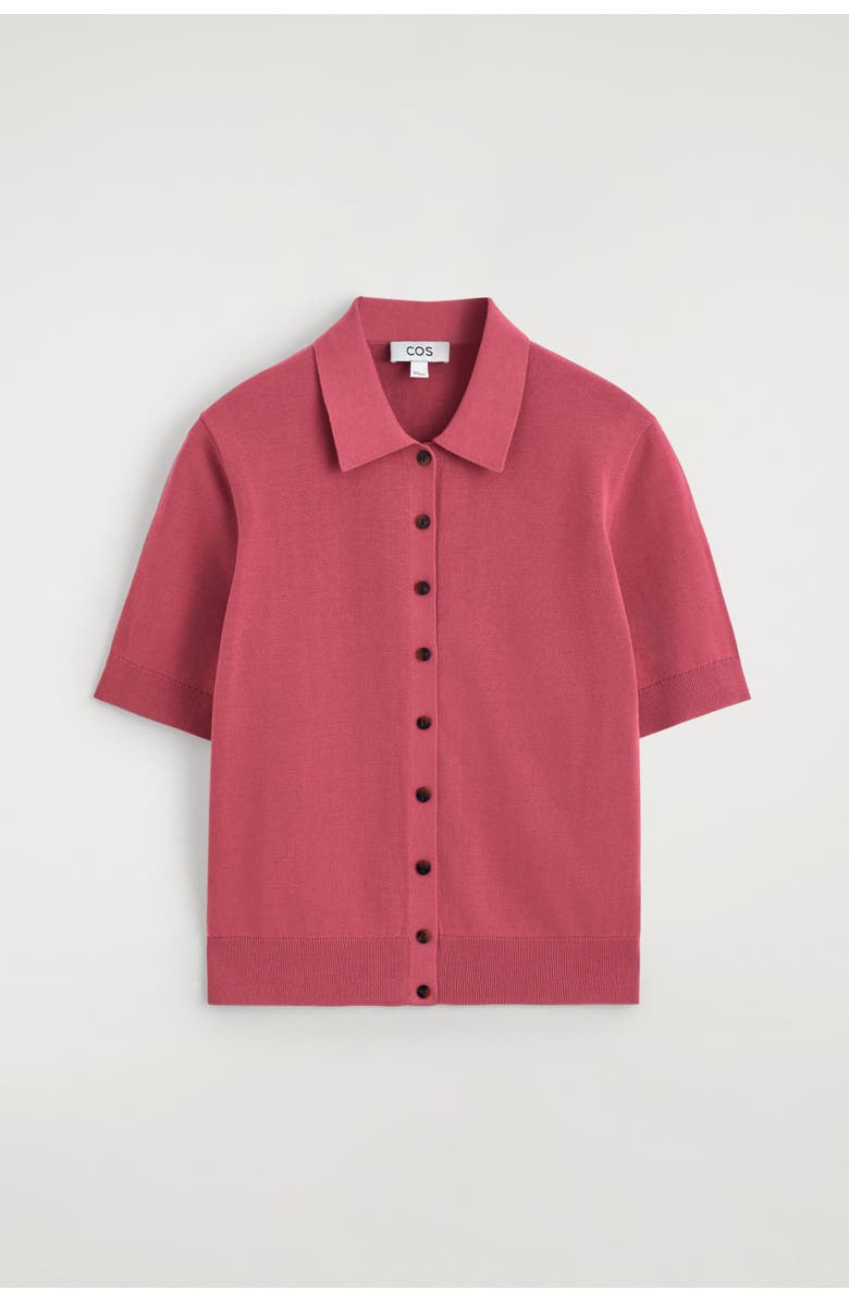 COS Knitted Cotton Polo Cardigan, Alternate, color, Coral
