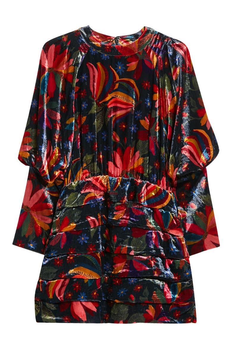 Banana Sky Long Sleeve Velvet Dress, Alternate, color, BANANA SKY BLACK