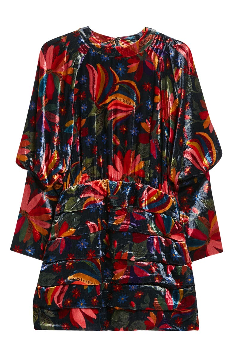 FARM Rio Banana Sky Long Sleeve Velvet Dress, Alternate, color, Banana Sky Black