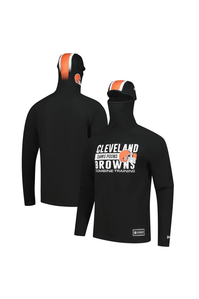 Men's New Era Black Cleveland Browns Functional Fandom Balaclava Helmet Stripe Tri-Blend Hoodie, Main, color, Black