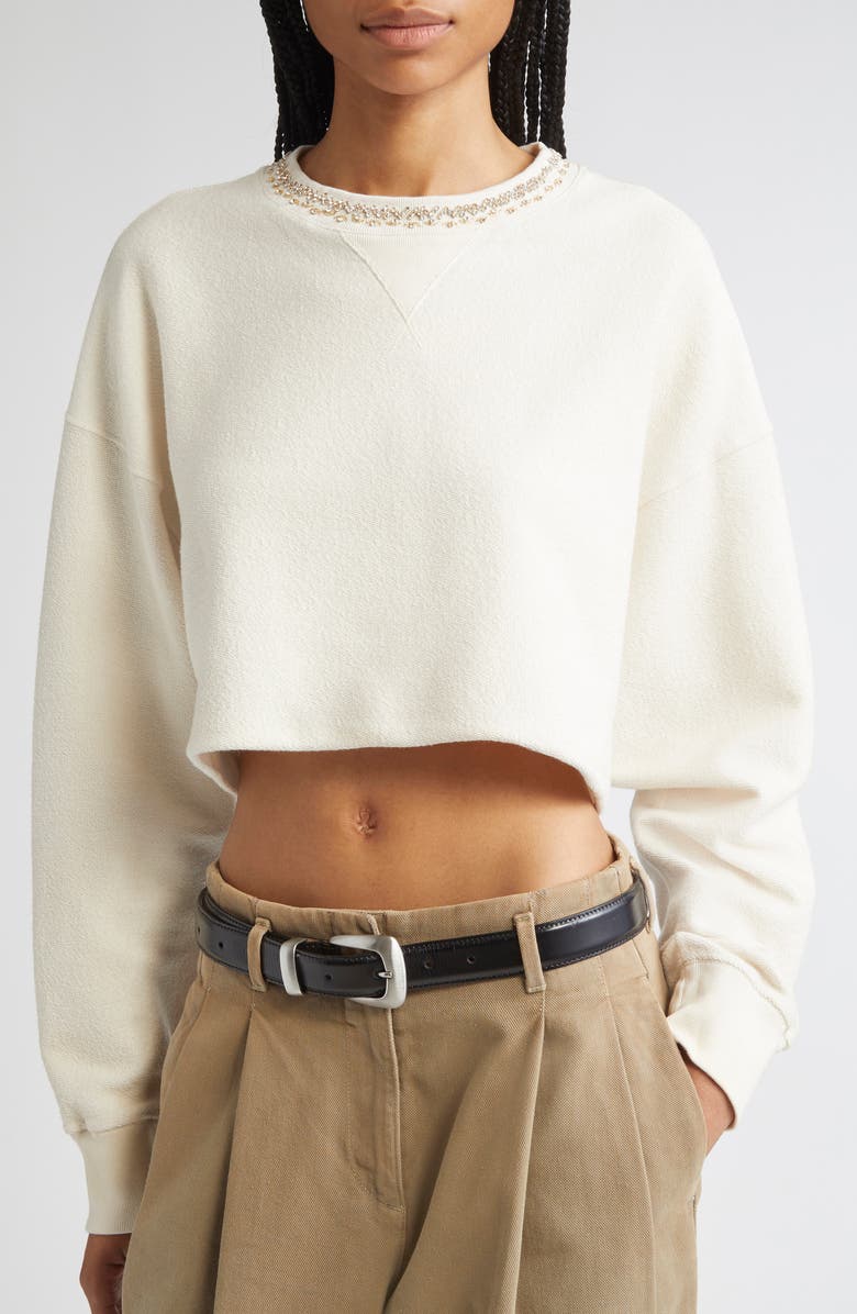 Golden Goose Journey Crystal Embellished Crop Fleece Sweatshirt, Alternate, color, Artic Wolf