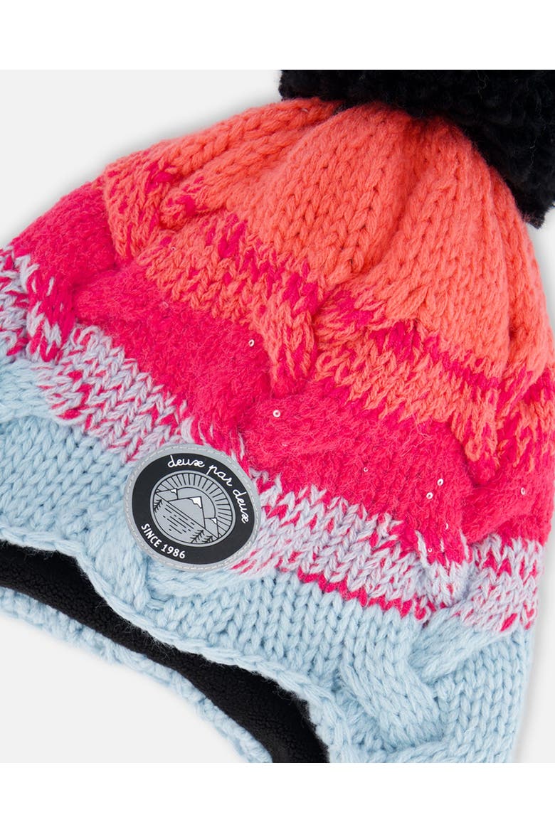 Baby Girl's Peruvian Knit Hat Gradient Blue, Coral And Fuschia, Alternate, color, Stripes