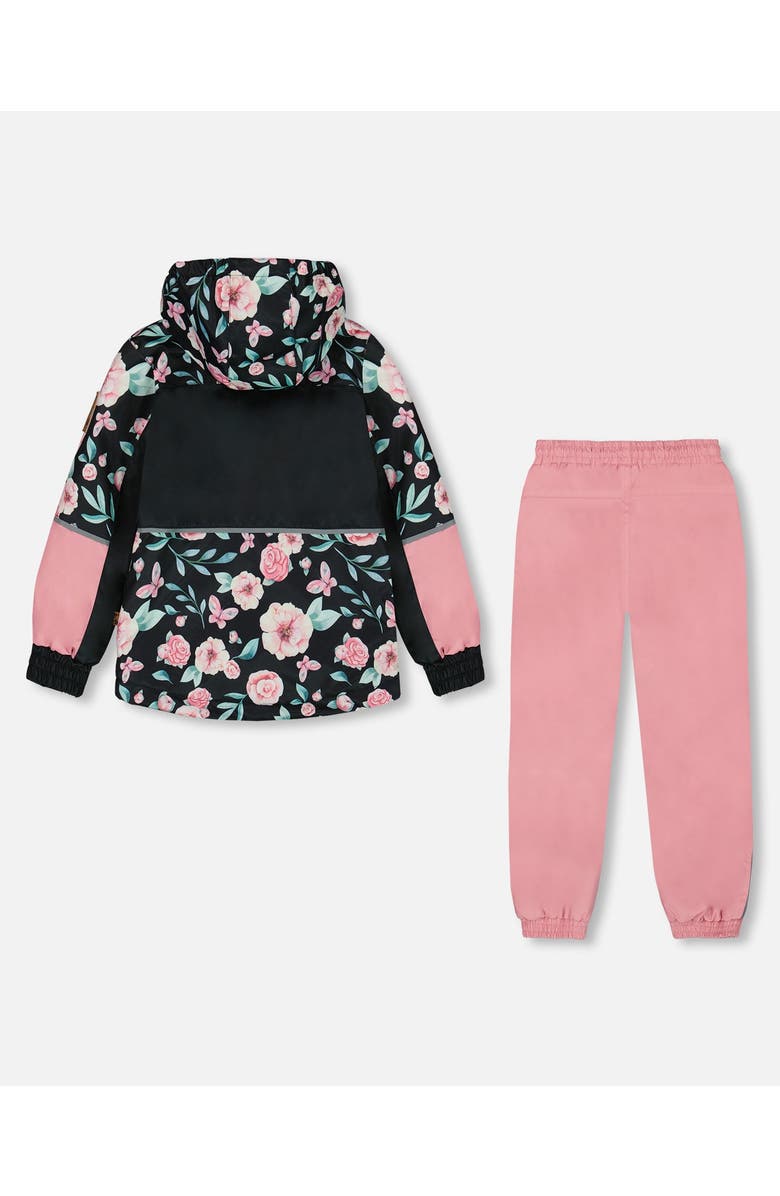 Deux par Deux Girl's Two-Piece Mid-Season Outerwear Set Pink, Black, And Flowers, Alternate, color, 