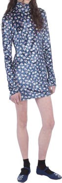 Anna Sui Posie Stretch Velvet Turtleneck Dress