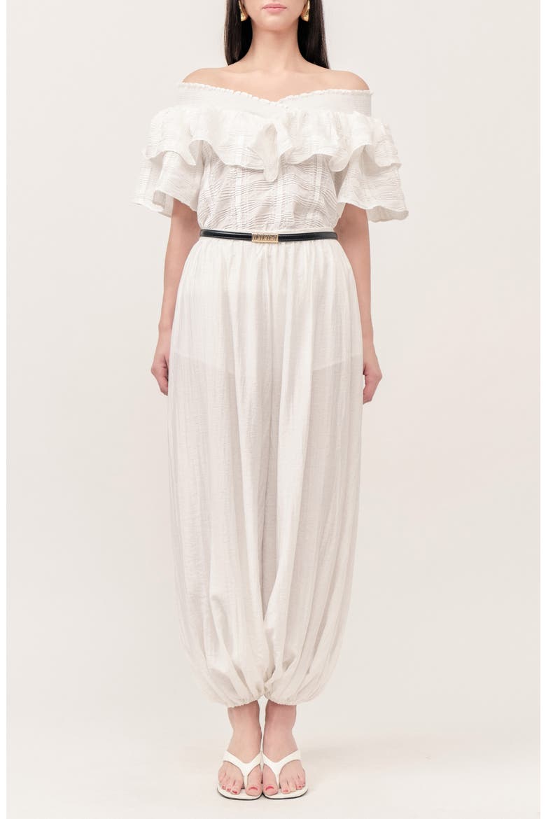 Aurora Ruffle Off the Shoulder Top, Alternate, color, WHITE