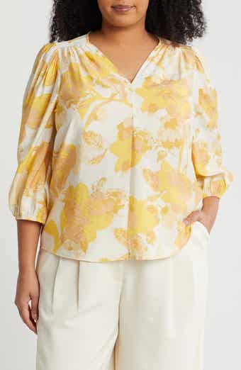 Floral V-Neck Three-Quarter Sleeve Top