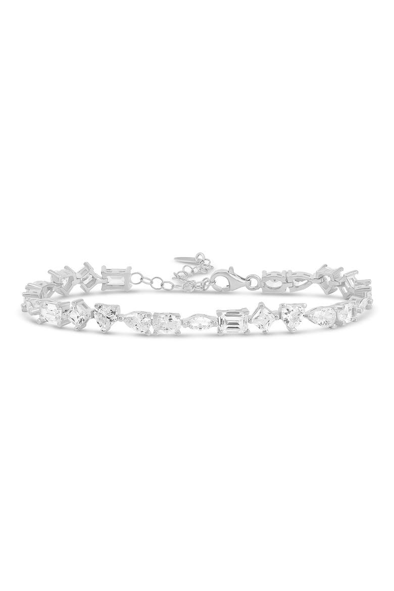 Multi Shape Cubic Zirconia Tennis Bracelet, Main, color, SILVER