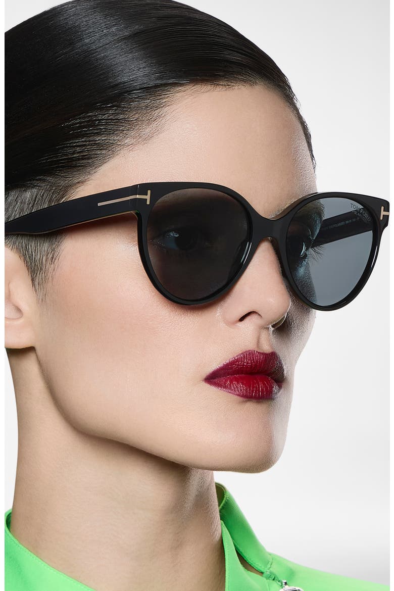 Tallulah 56mm Polarized Round Sunglasses, Alternate, color, BLACK / POLARIZED SMOKE LENS