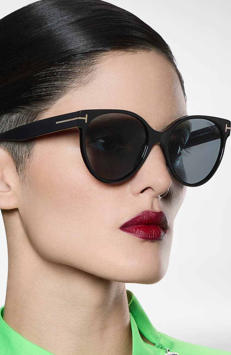 TOM FORD Tallulah 56mm Polarized Round Sunglasses, Alternate, color, Black / Polarized Smoke Lens