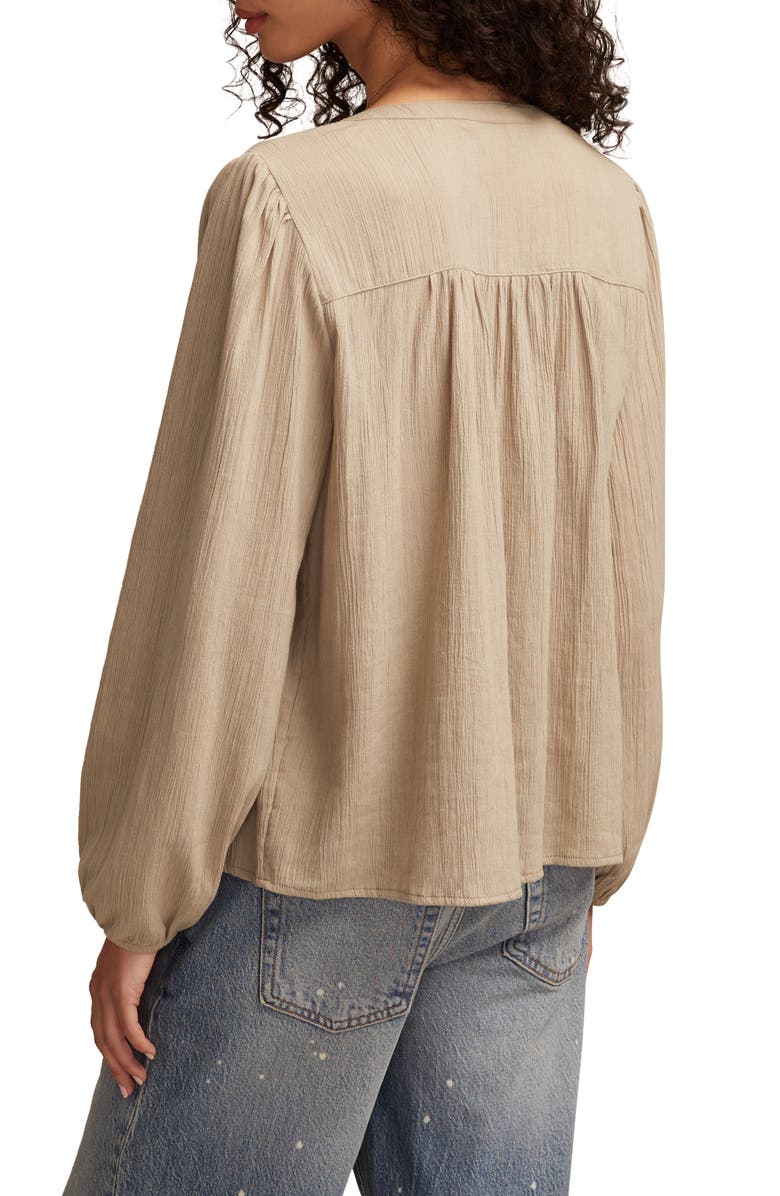 Lucky Brand Lace Inset Cotton Button-Up Peasant Top, Alternate, color, Laurel Oak