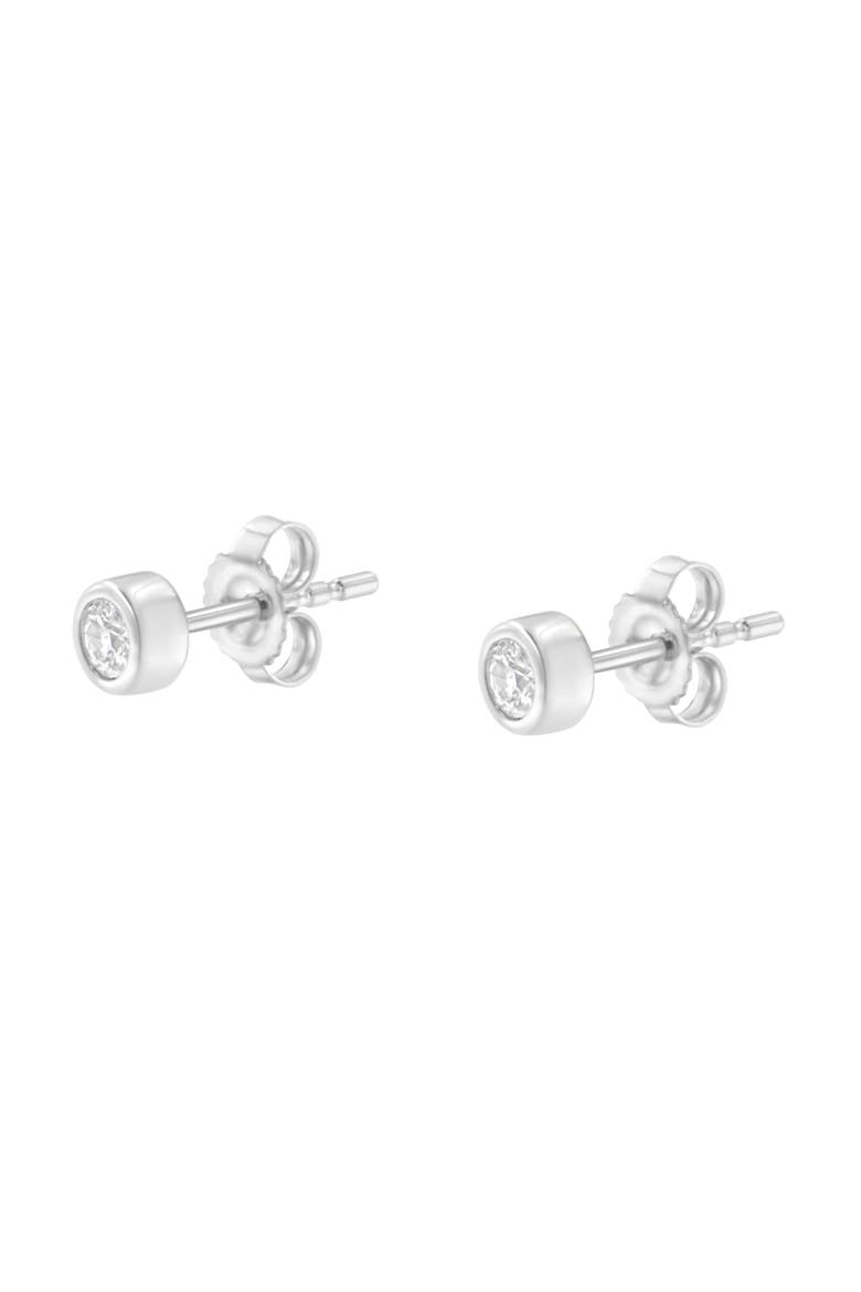 10K Gold 1/7 Ct Round Diamond Bezel- Stud Earrings, Alternate, color, White
