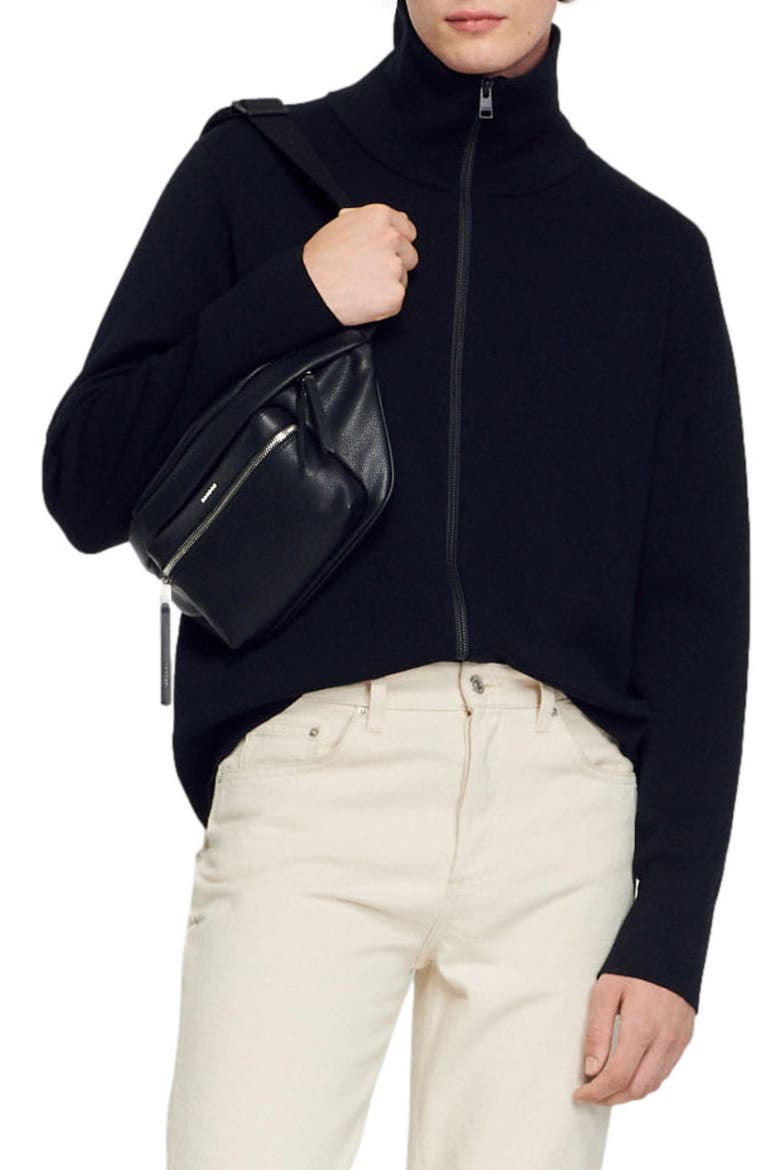 Zip-up wool cardigan, Alternate, color, MARINE