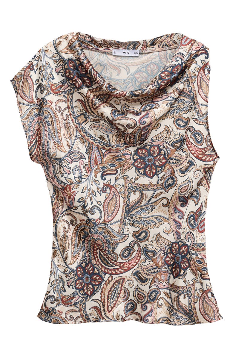 MANGO Paisley Asymmetric Sleeve Satin Top, Alternate, color, 