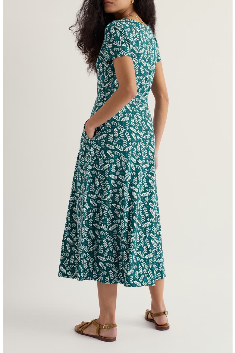 Veronica Print Stretch Organic Cotton Jersey Midi Dress, Alternate, color, INDIGO LEAF DARK WRECKAGE