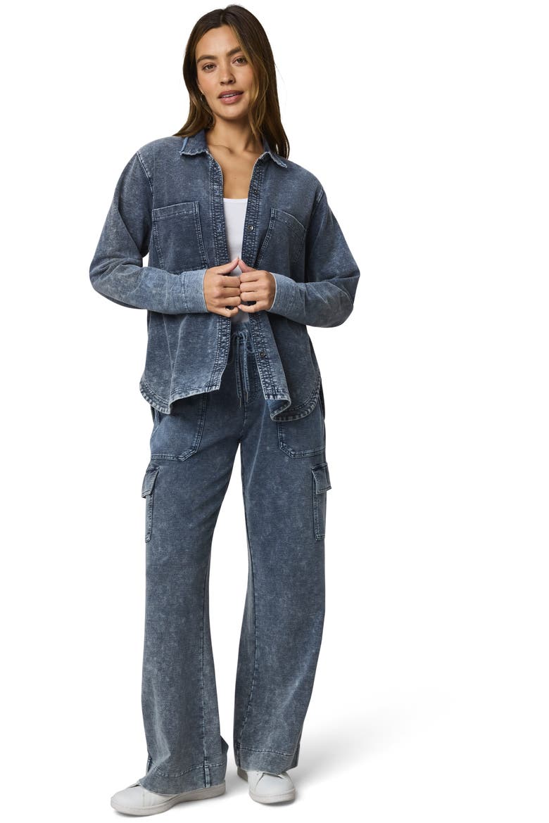 Gwen Indigo Terry Button-Up Shirt, Alternate, color, INDIGO BLUE
