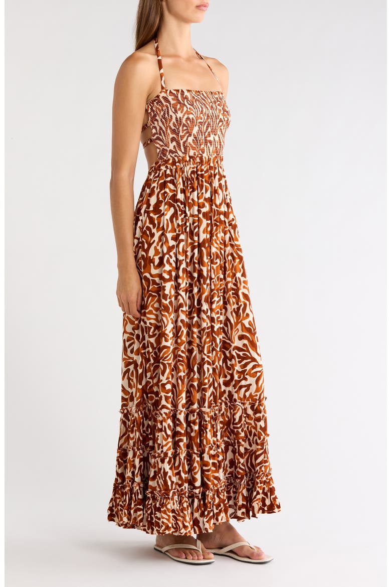 Strappy Smocked Maxi Dress, Alternate, color, CAYENNE CORALI