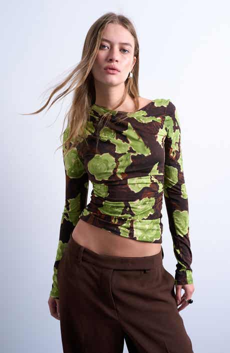 Topshop Abstract Floral Asymmetric Neck Top