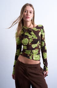 Topshop Abstract Floral Asymmetric Neck Top
