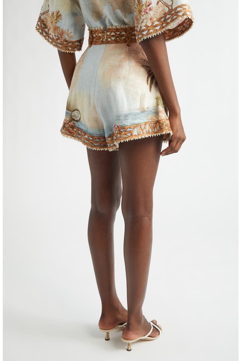 Mahon Postcard Print Linen Shorts, Alternate, color, ISLAND MAP BLUE