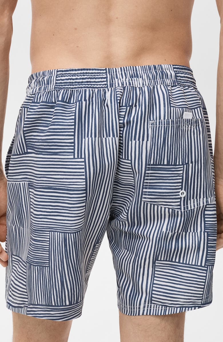 MANGO Stripe Print Swim Trunks, Alternate, color, Blue